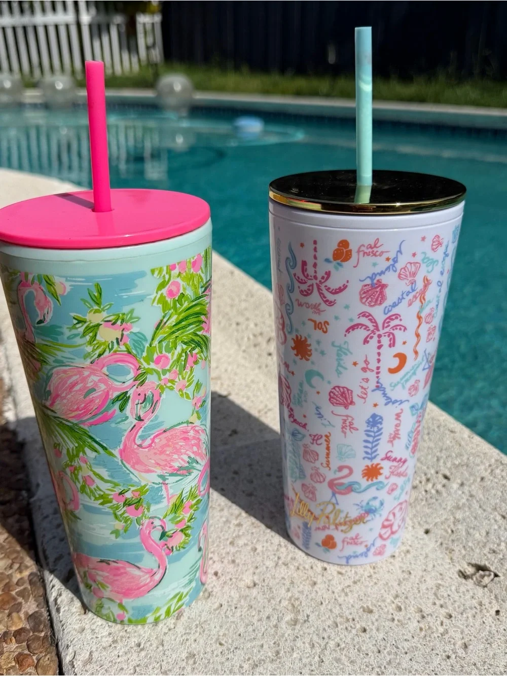 Lilly Pulitzer Pink Flamingo & Pastel Pattern Stainless Tumbler Set